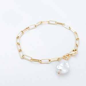 faux pearl paperclip chain bracelet