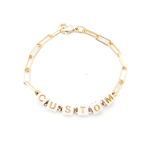 word block paperclip chain bracelet-gold