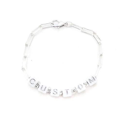 word block paperclip chain bracelet-silver