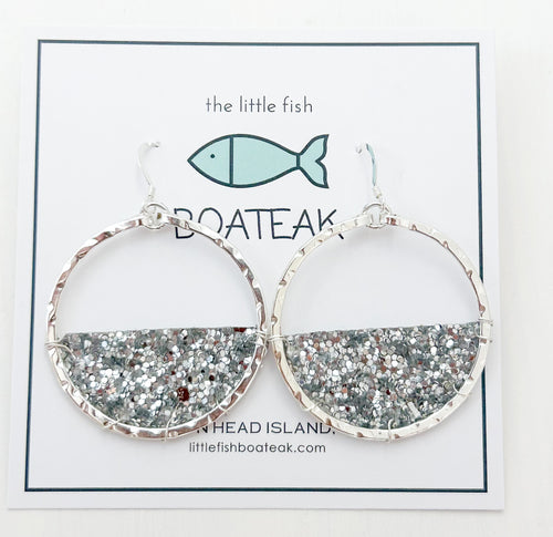 silver sparkle small hoop  - silver