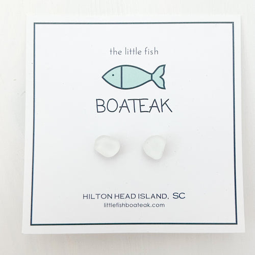 clear sea glass studs