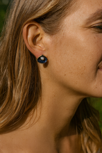 pearl clam shell studs-navy/silver