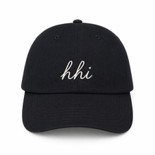 Black cap with 'hhi' embroidered on a white background
