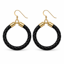 Large Black Leather Rope Hoops