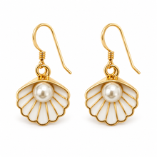 Scallop Shell Pearl Dangle Earrings