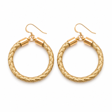 Gold Leather Rope Hoop Earrings