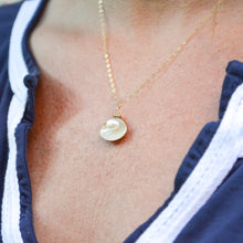 dainty clam shell necklace {navy} with pearl