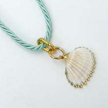 aqua silk cord with white gold edged shell pendant