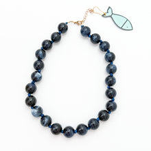 navy acrylic large beaded and knotted necklace