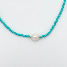 turquoise beaded faux pearl necklace