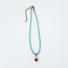 aqua and white stripe rope necklace with locket