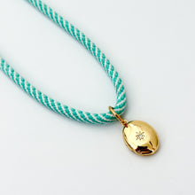 aqua and white stripe rope necklace with locket