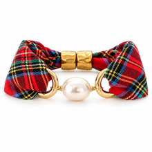 Heritage Plaid Pearl Fabric Crew Cuff Bracelet