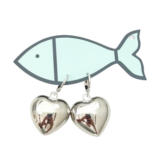 silver puffy heart hoops