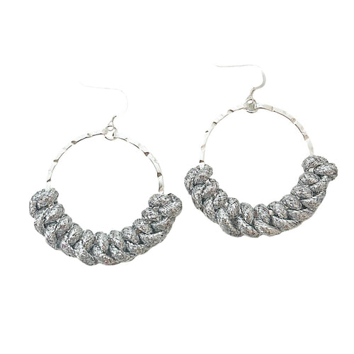 knotted hoops- silver shimmer