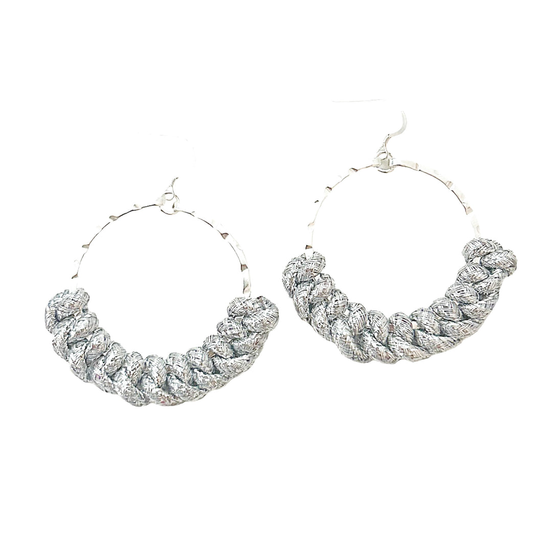 knotted hoops- silver shimmer