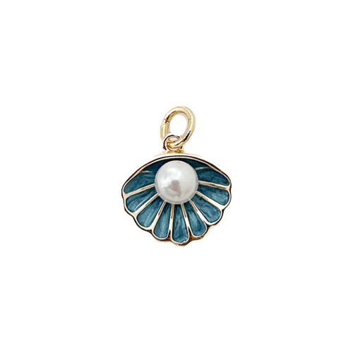 teal scallop with pearl  charm