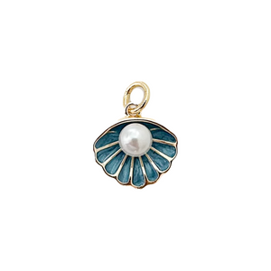 teal scallop with pearl  charm