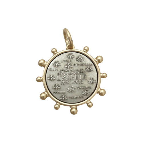 vintage french coin charm- matte gold
