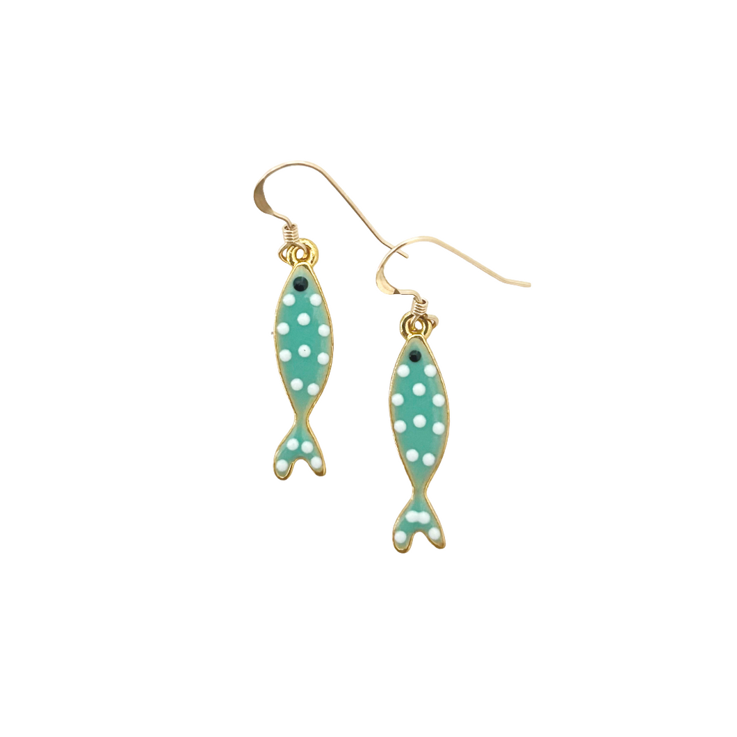 aqua polka dot fish dangles