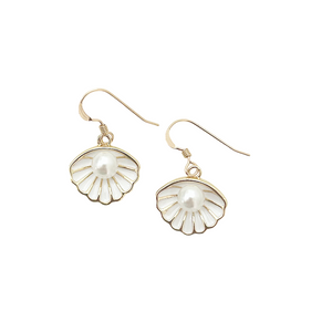 white scallop shell pearl dangles