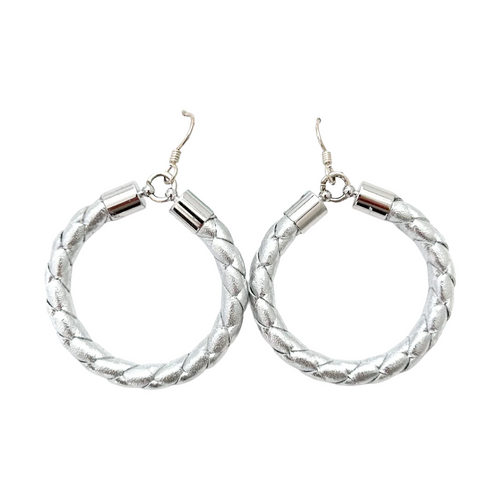 silver leather hoops-large