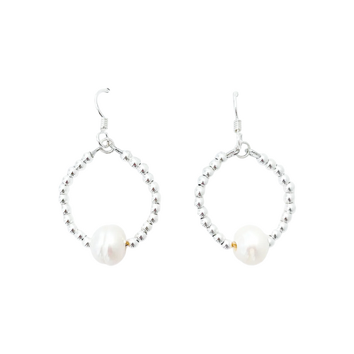 savannah pearl hoops-small silver