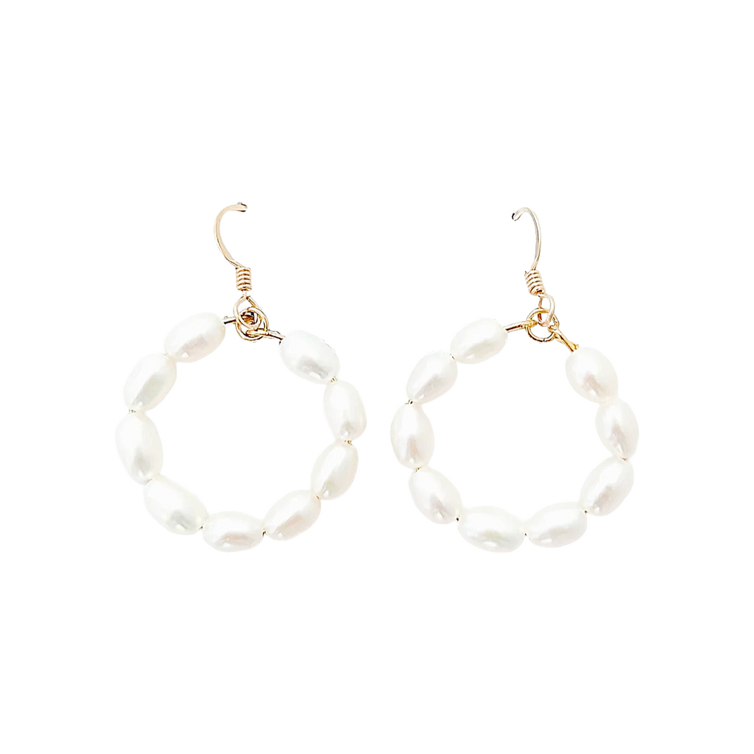 Charleston pearl hoops-small gold