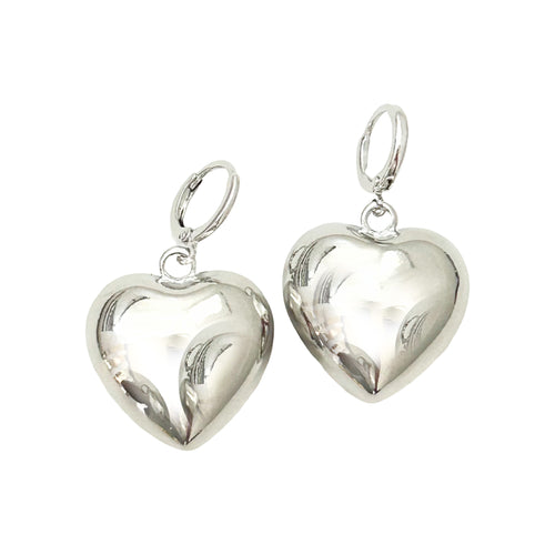 silver puffy heart hoops