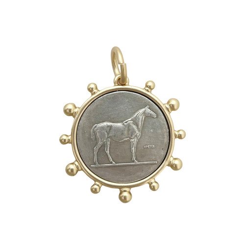 vintage horse coin charm- silver and matte gold