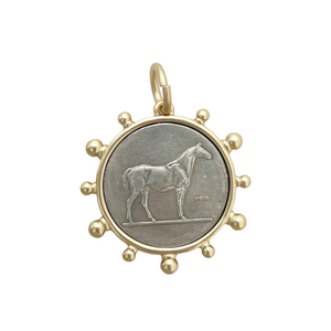 vintage horse coin charm- silver and matte gold