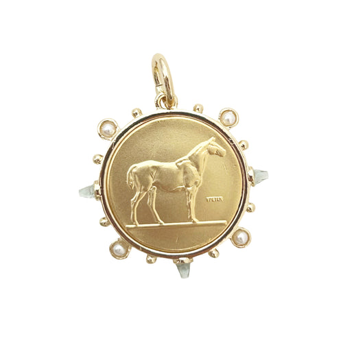 vintage horse coin charm-gold pearl
