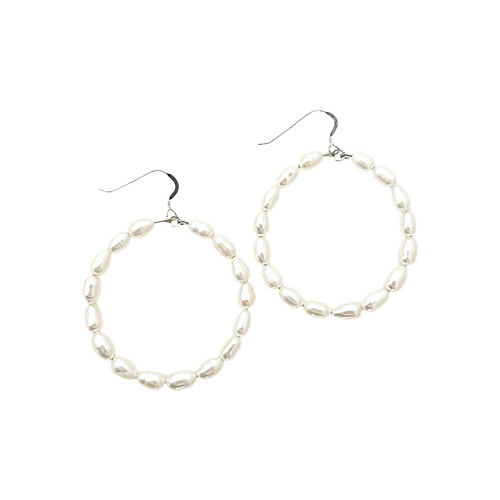 Charleston pearl hoops-large silver