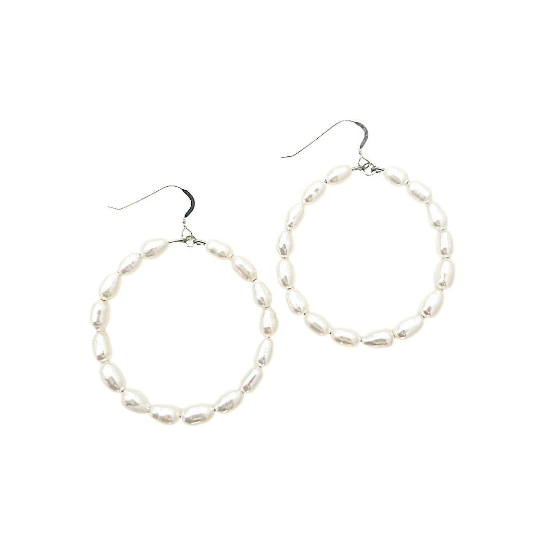 Charleston pearl hoops-large silver