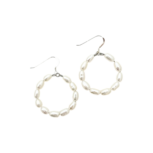 Charleston pearl hoops-small silver
