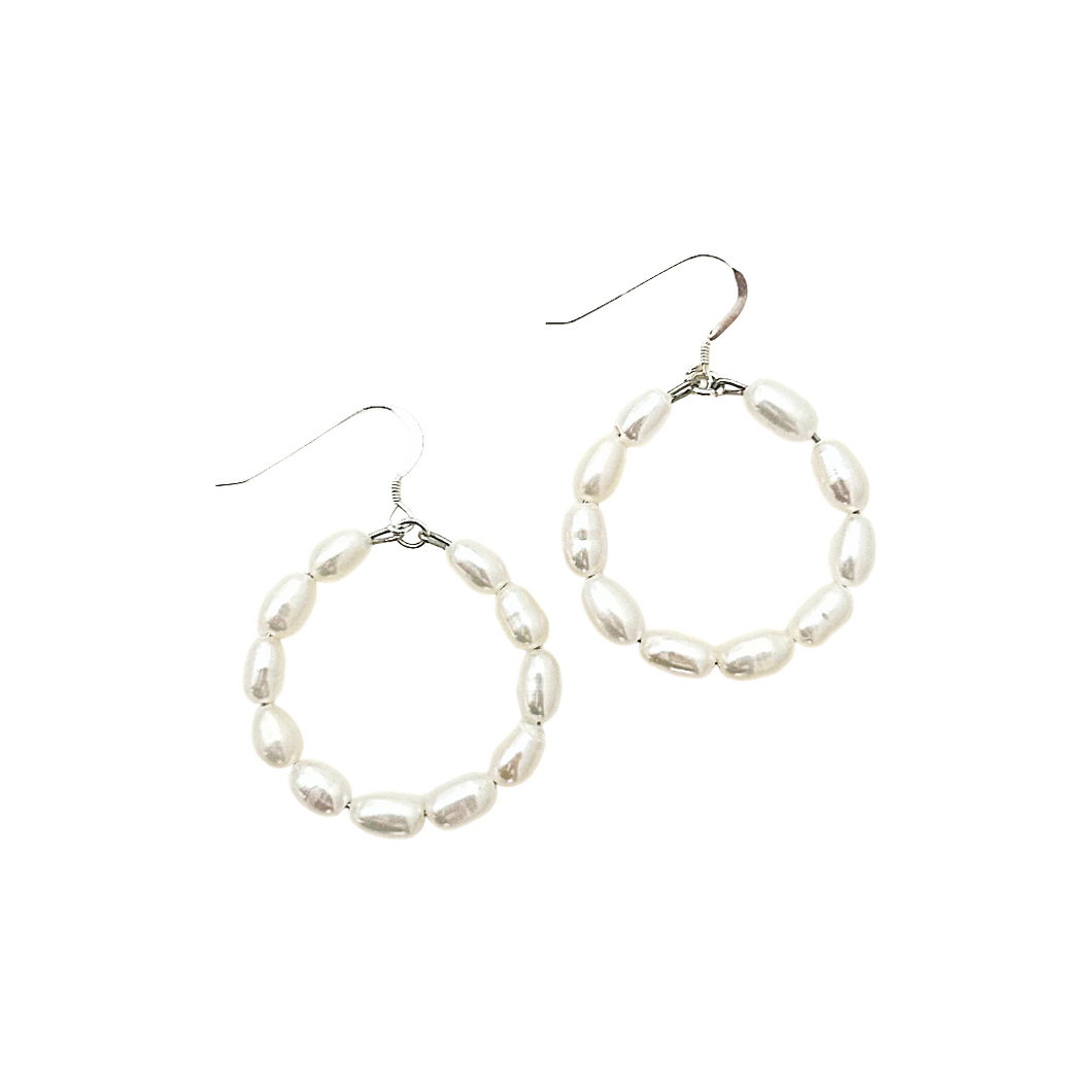 Charleston pearl hoops-small silver