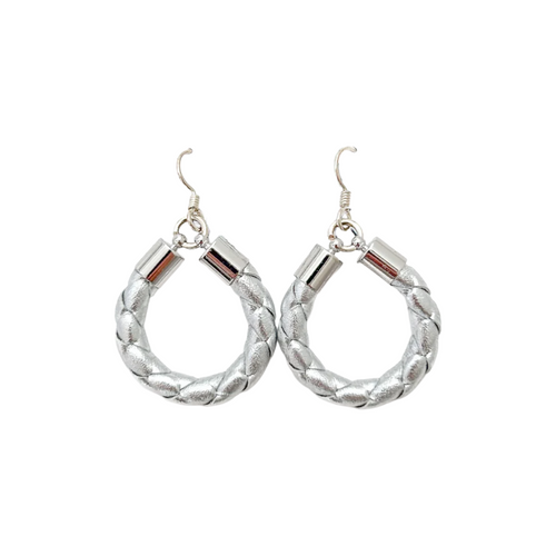 silver leather hoops-small