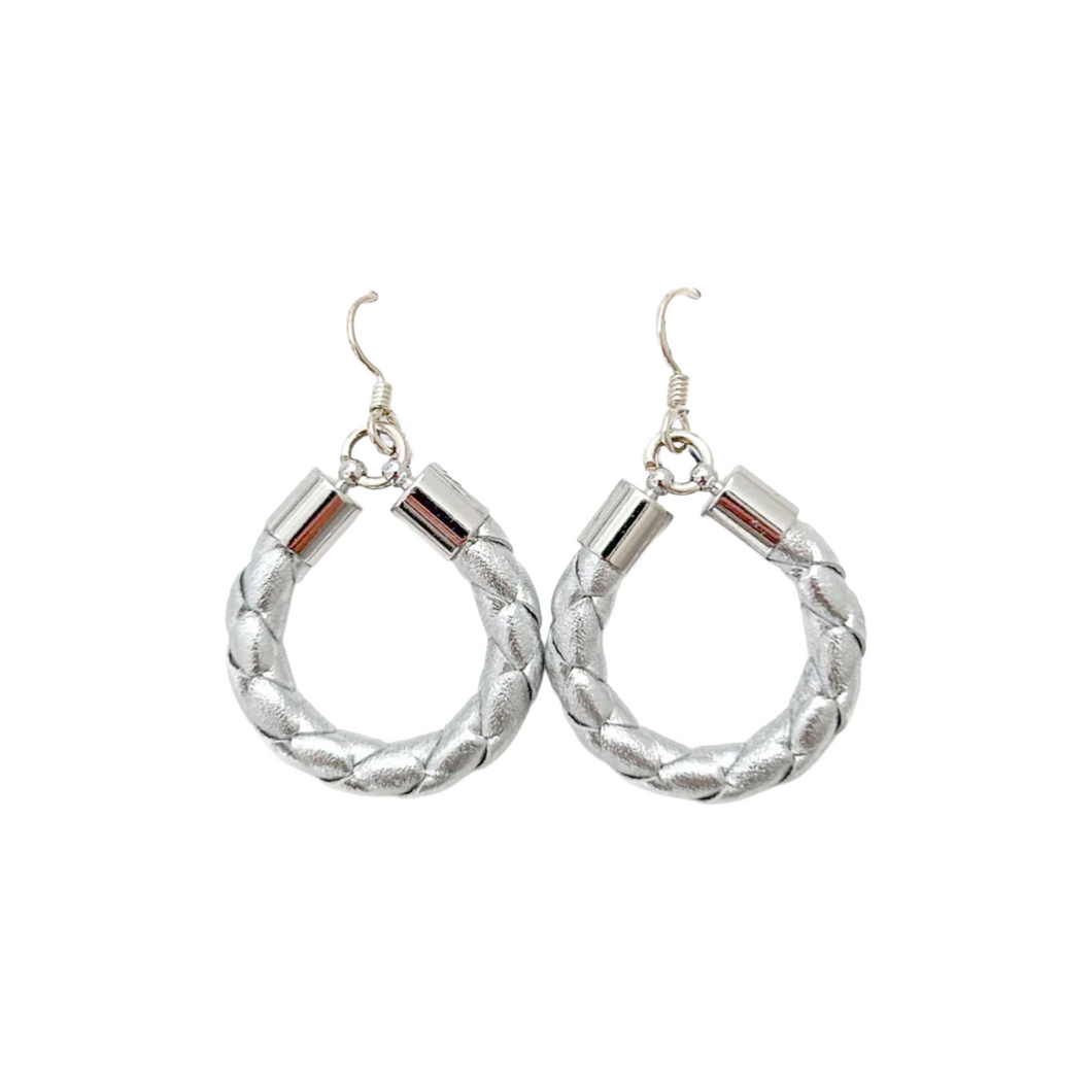 silver leather hoops-small