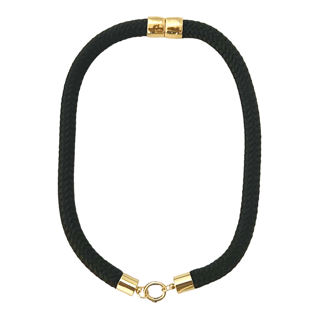 prepster statement rope necklace- black charm