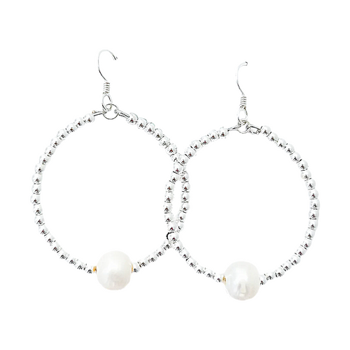 savannah pearl hoops-large silver