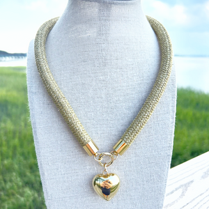 prepster statement rope necklace- gold charm