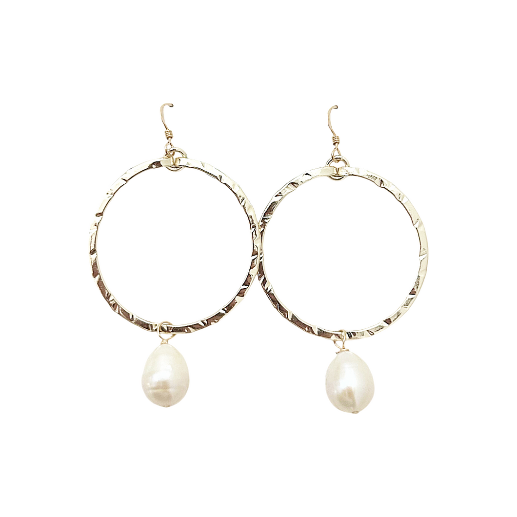 pearl dangle hoop earrings