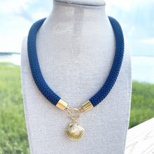 prepster statement rope necklace- navy charm