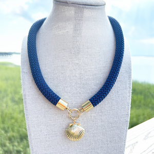 prepster statement rope necklace- navy charm
