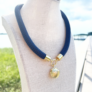prepster statement rope necklace- navy charm