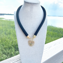 prepster statement rope necklace- black charm
