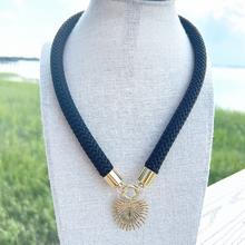 prepster statement rope necklace- black charm