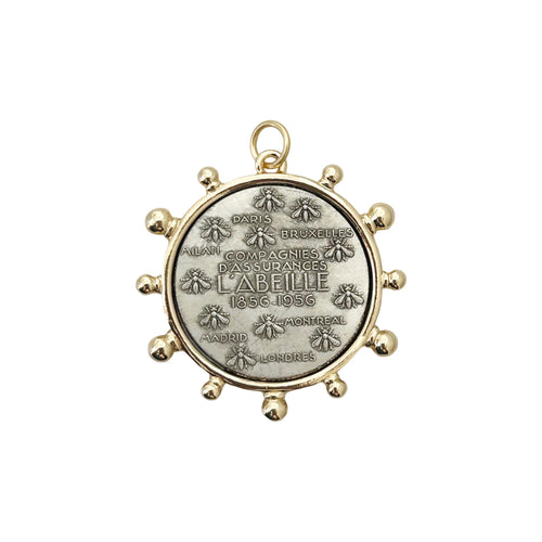 vintage french coin charm- shiny gold