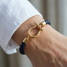 Leather Horsebit Bracelet-Navy