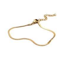 A gold snake chain necklace with a lobster clasp and extender chain, displayed on a clean white background.